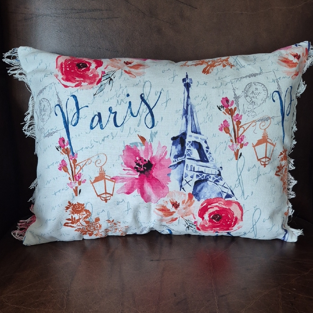 Floral Paris Pillow with Eiffel Tower Design